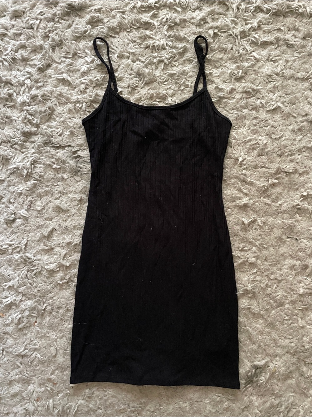 Urban Outfitters Black Ribbed Spaghetti-Strap Mini Dress